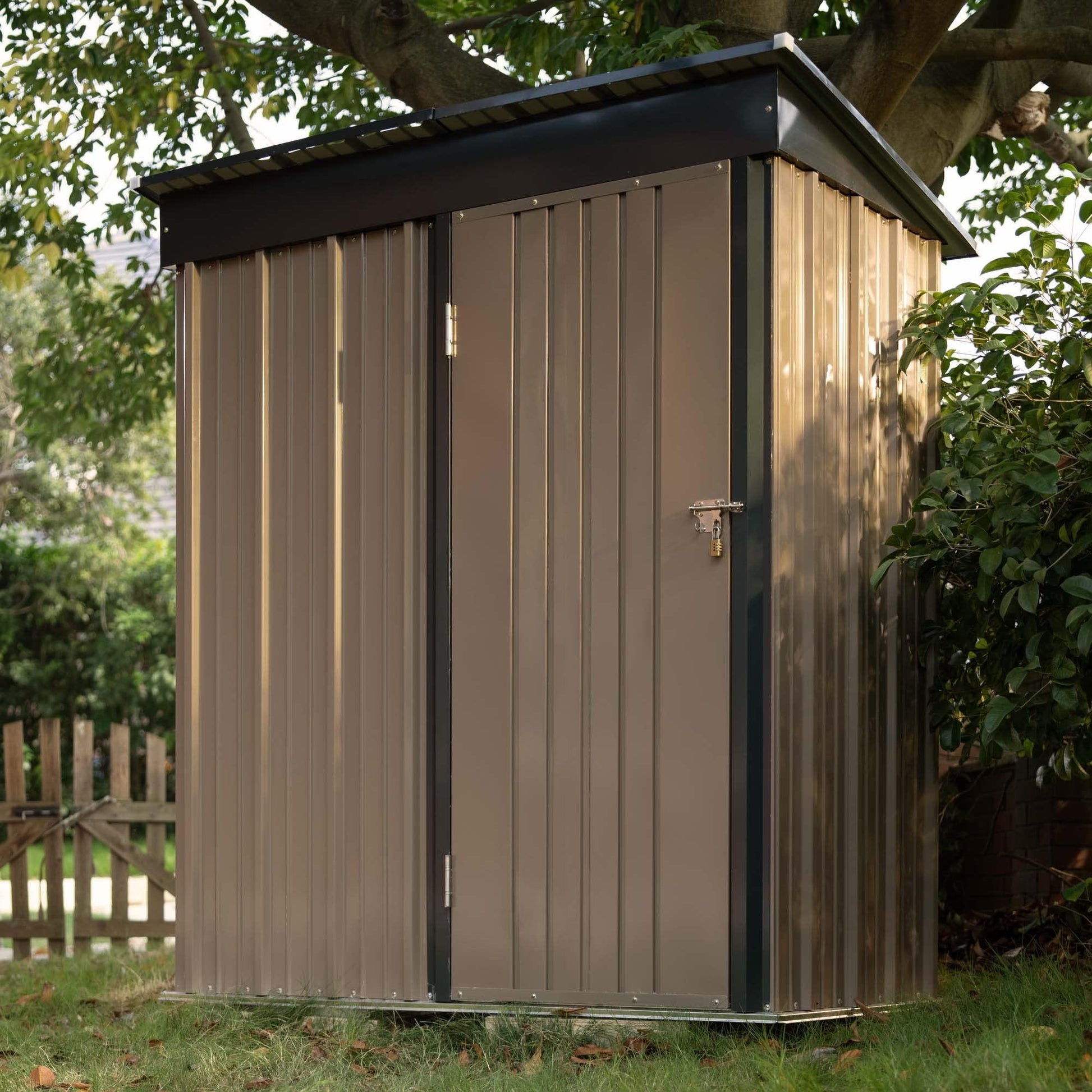 Devoko Outdoor Storage Shed 5 x 3 FT Lockable Metal Garden Shed Steel Anti-Corrosion Storage House with Single Lockable Door for Backyard Outdoor Patio (Brown) - CookCave