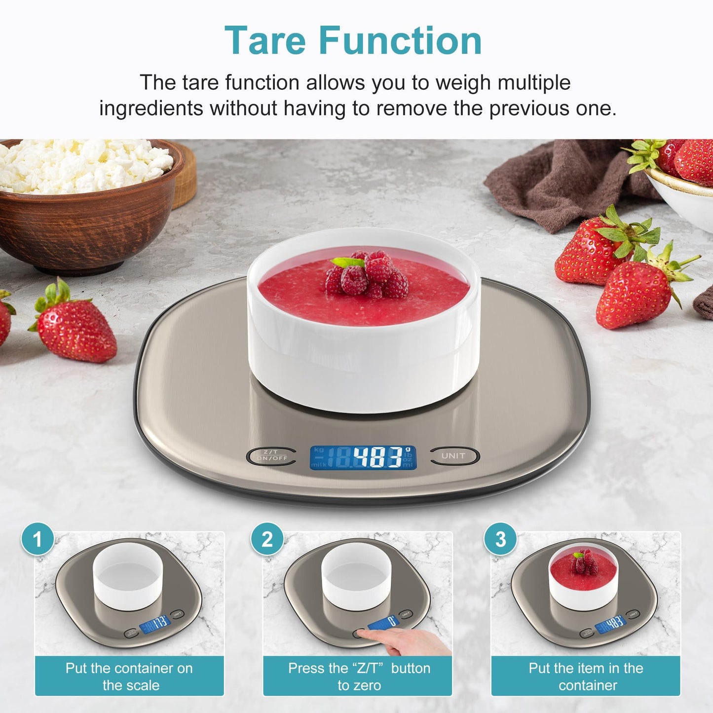 Ultrean Food Scale 33lb/15Kg Digital Kitchen Scale for Food Ounces and Grams Cooking Baking, 1g/0.1oz Precise Graduation, USB Rechargeable, 6 Weight Units, Tare Function - CookCave