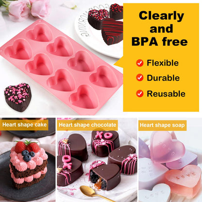 Sidosir 3Pcs Large Heart Shaped Muffin Pan Silicone Mold, 8-Cavity Chocolate Cover Molds for Valentine's Day Mini Cake, Jelly Pudding, Handmade Soap - CookCave