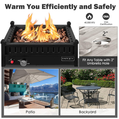 Tangkula Portable Tabletop Propane Fire Pit, Patiojoy 40,000 BTU Table Top Fireplace with Simple Ignition System, Adjustable Flame, Square Propane Firepit Bowl for Outdoors, Fit 2” Umbrella Hole Table - CookCave