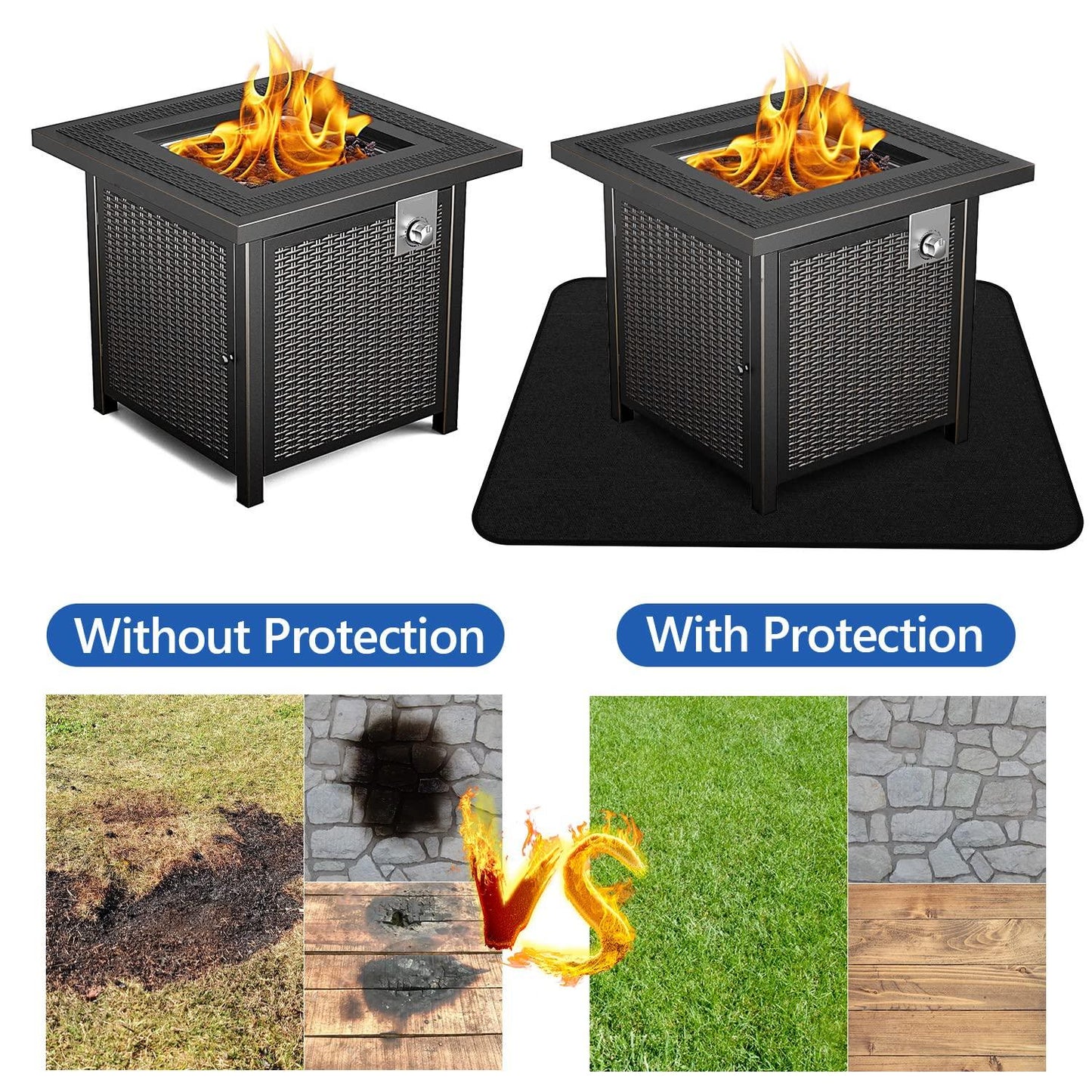 Under Grill Mat, 48×30 inches Deck and Patio Protective Mats, Double-Sided Fireproof Oil-Proof Grill Mats for Outdoor Grill, Fireproof Grill Pads for Outdoor Charcoal, Flat Top, Smokers, Gas Grills - CookCave