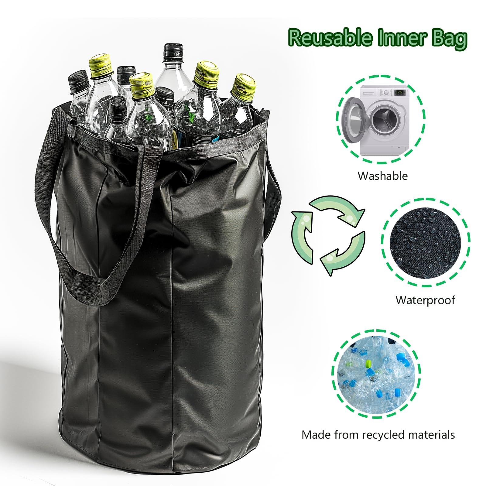 Pakusane Recycling Bin for Kitchen Indoor Home, Large 26 Gallon 100L Recycle Bin with Lid Removeable Reusable Inner Bag Bottle Can Glass Waste Plastice Stickers,Black - CookCave