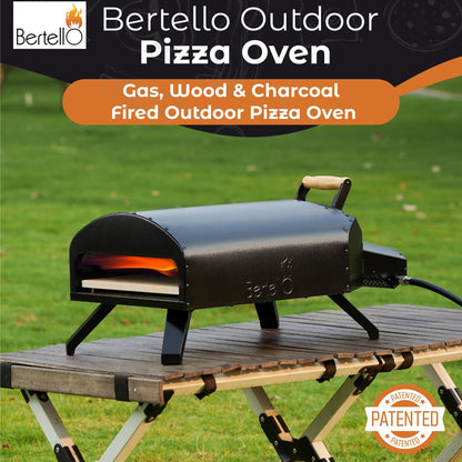 Bertello Outdoor Pizza Oven Bundle-Gas & Wood Simultaneously-Portable Brick Oven Portable Pizza Maker With Gas Burner, Peel, Wood Tray, Cover & Thermometer - As Featured on SHARK TANK - Easy to Use - CookCave