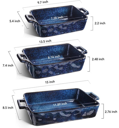 VICRAYS Ceramic Bakeware Set, Porcelain Rectangular Lasagna Pans Casserole Dish Set for Baking, Cooking, Kitchen, Cake Dinner, Banquet and Daily Use, 3 PCS, 15 x 8.5 Inches(Blue) - CookCave