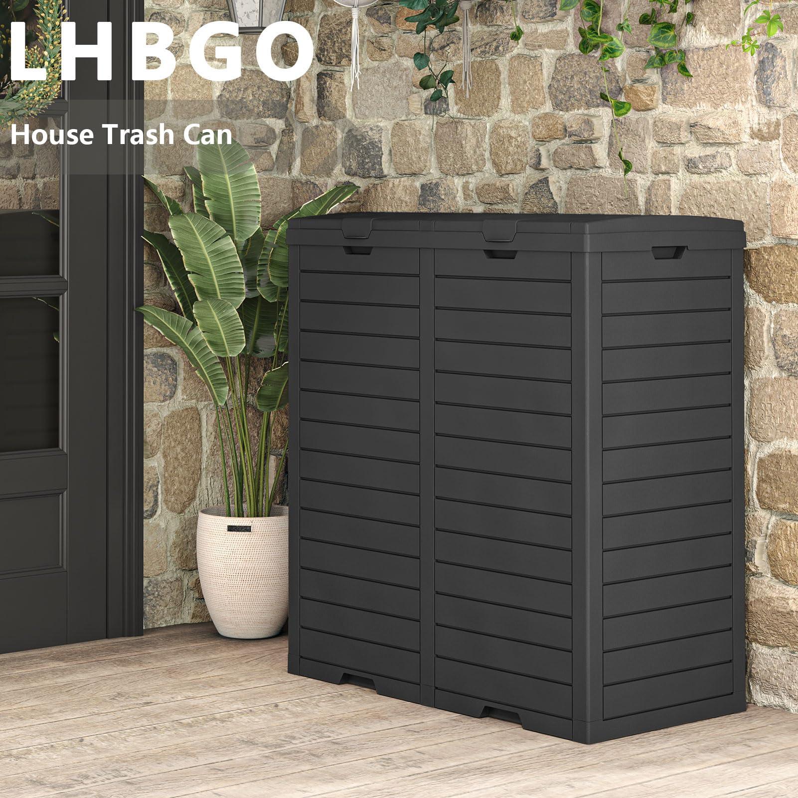 62 Gallon Outdoor Trash Can, Waterproof Garbage Can with Tiered Lid and Drip Tray, Resin Outside Trash Bin for Patio, Backyard, Deck - CookCave