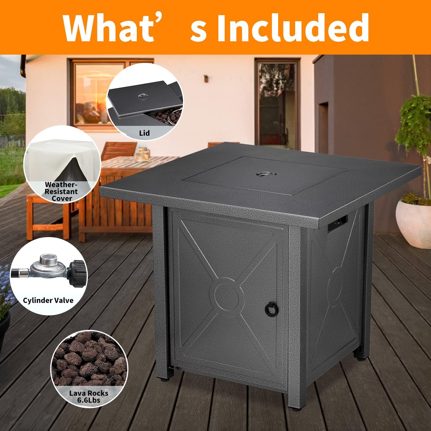 R.W.FLAME 28'' Fire Pit Table,Propane Fire Pit Table,41000BTU,propane fire pit,Portable Outdoor Fire Pit with Lava Racks,Lid & Rain Cover.Smokeless Gas Fire Pit Table for Outside Paito/Garden/Backyard - CookCave