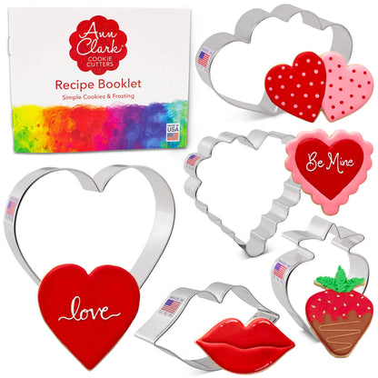 Valentines Day Cookie Cutters 5-Pc. Set Made in USA by Ann Clark, Heart, Strawberry, Scalloped Heart, Lips, Double Heart - CookCave