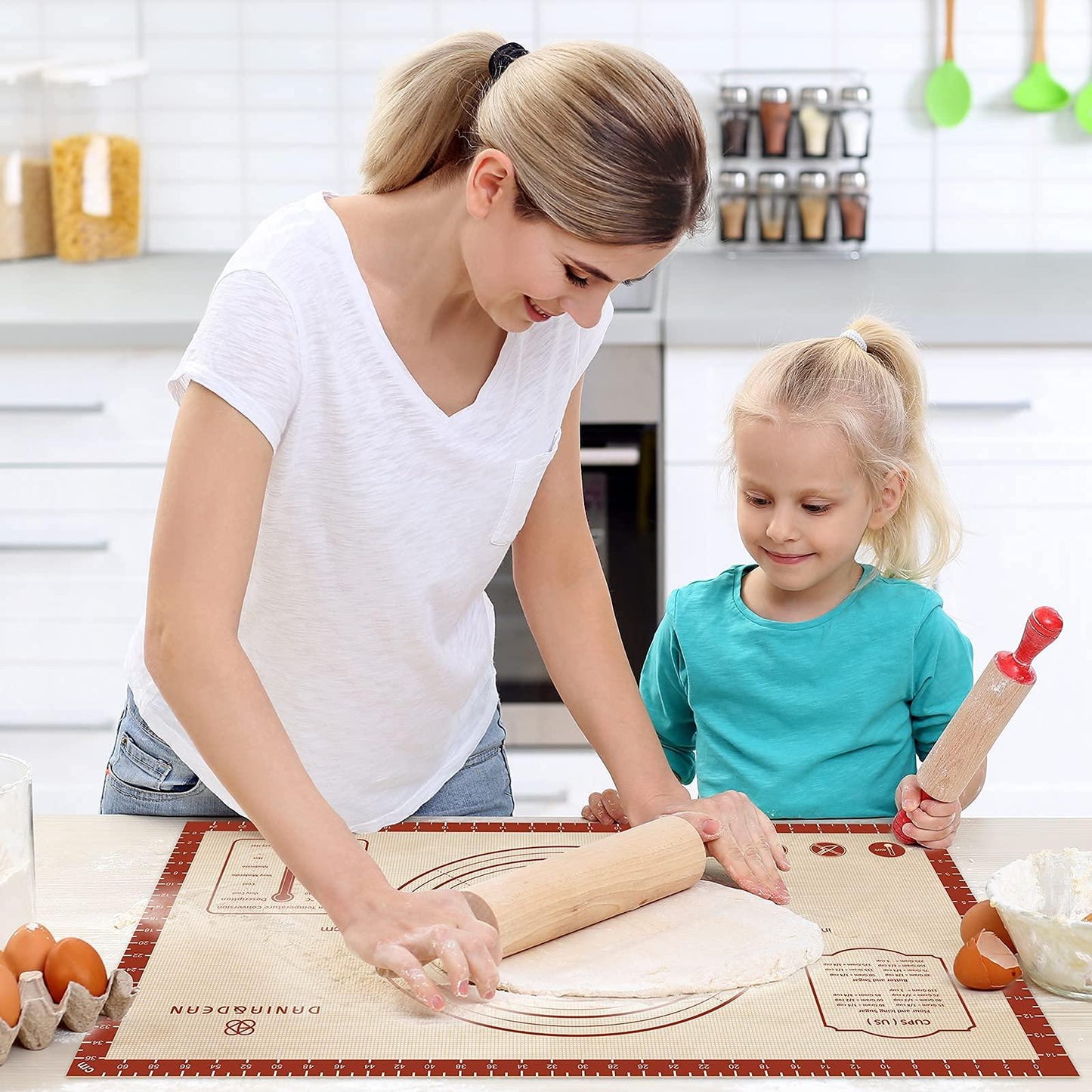 Non Stick 28''x20'' Extra Large Thick Silicone Pastry Mat, with measurements for Non-slip Silicone Baking Sheet, Counter Mat, Dough Rolling, Reusable Bakeware Mats for Cookies, Macarons, Bread, Pizza - CookCave