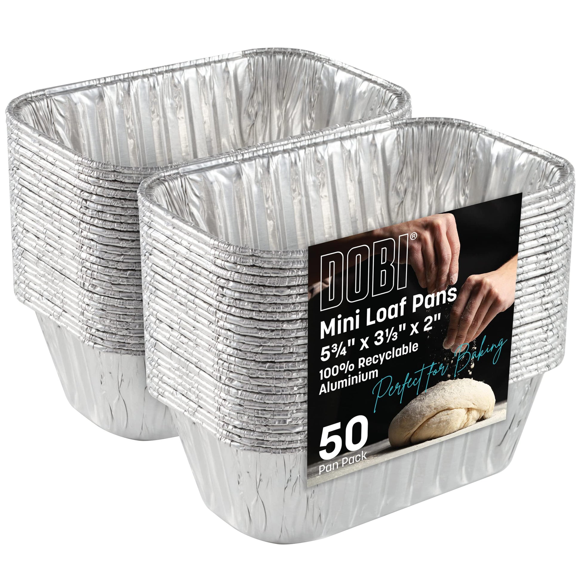 DOBI Aluminum Mini Loaf Pans (50 Pack) - Disposable Aluminum Foil 1 lb Mini Loaf Baking Pans, Small Bread Tins - 6" X 3.5" X 2" - CookCave