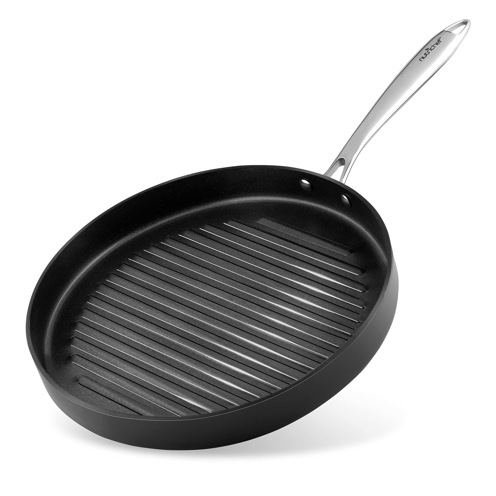 NutriChef Anodized Non-Stick Grill - Dishwasher Safe Nonstick Grill Pan Heavy Gauge Aluminum Body with Hard Anodized Surface for Even Heating, Max Temperature: 500° Fahrenheit (260° Celsius) - CookCave