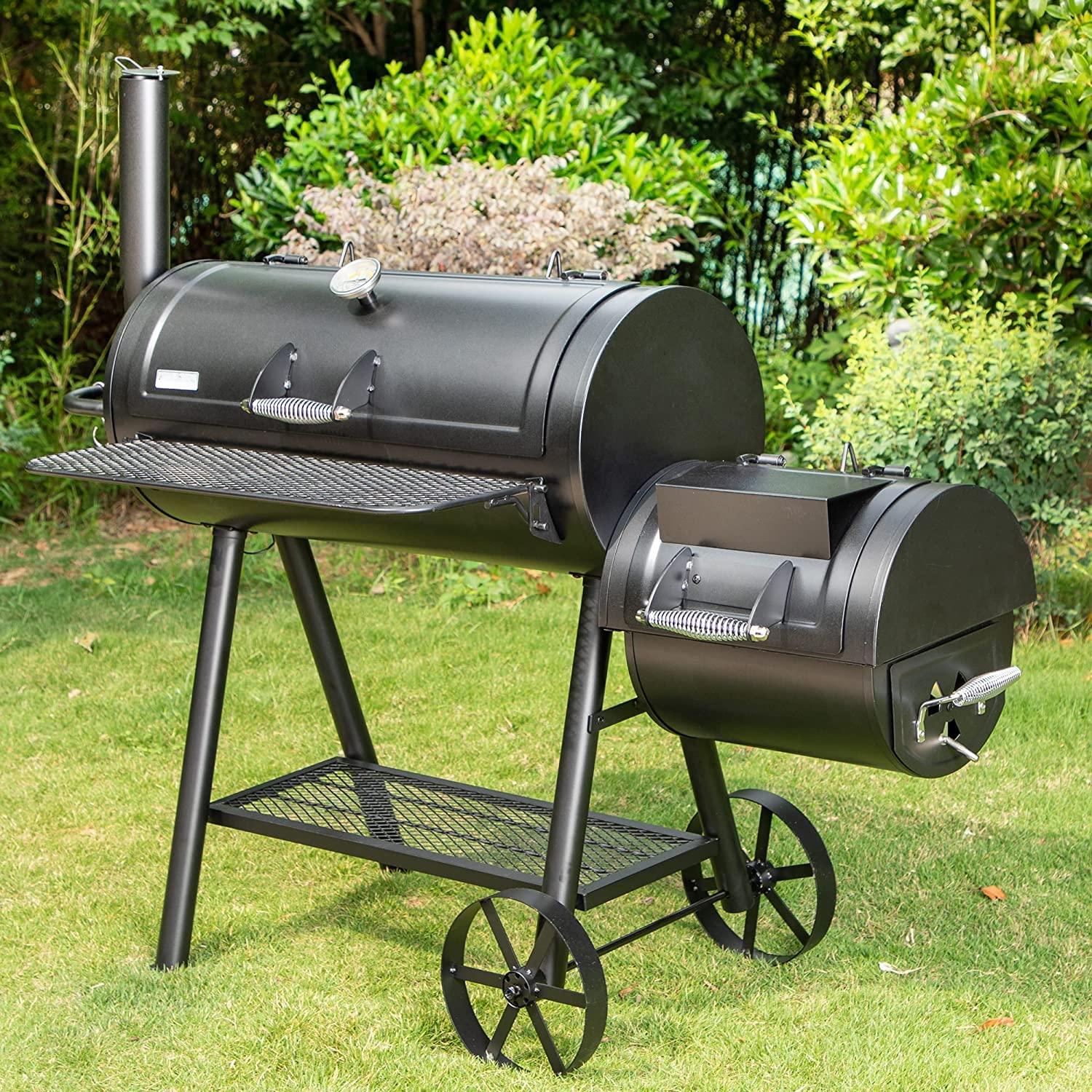 MFSTUDIO Heavy Duty Smoker, X-Large Charcoal Grill with Offset Smoker, 942 sq.in. Cooking Area, For Outdoor Camping Family & Friends Gathering, Black - CookCave