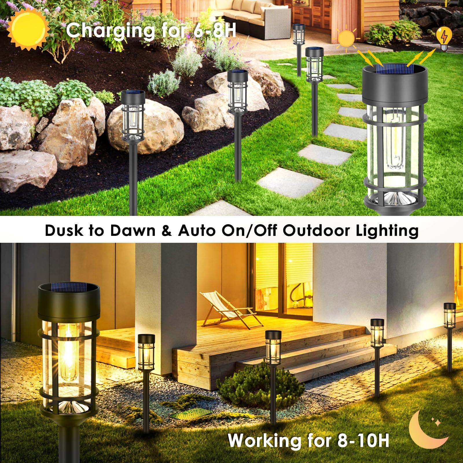 Mancra Solar Pathway Lights, 8 Pack LED Solar Lights Outdoor Waterproof, Glass Solar Garden Lights Landscape Lighting for Yard Lawn Walkway Driveway, 3000K - CookCave