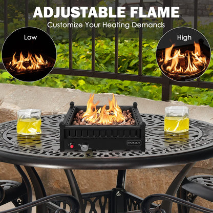 Tangkula Portable Tabletop Propane Fire Pit, Patiojoy 40,000 BTU Table Top Fireplace with Simple Ignition System, Adjustable Flame, Square Propane Firepit Bowl for Outdoors, Fit 2” Umbrella Hole Table - CookCave