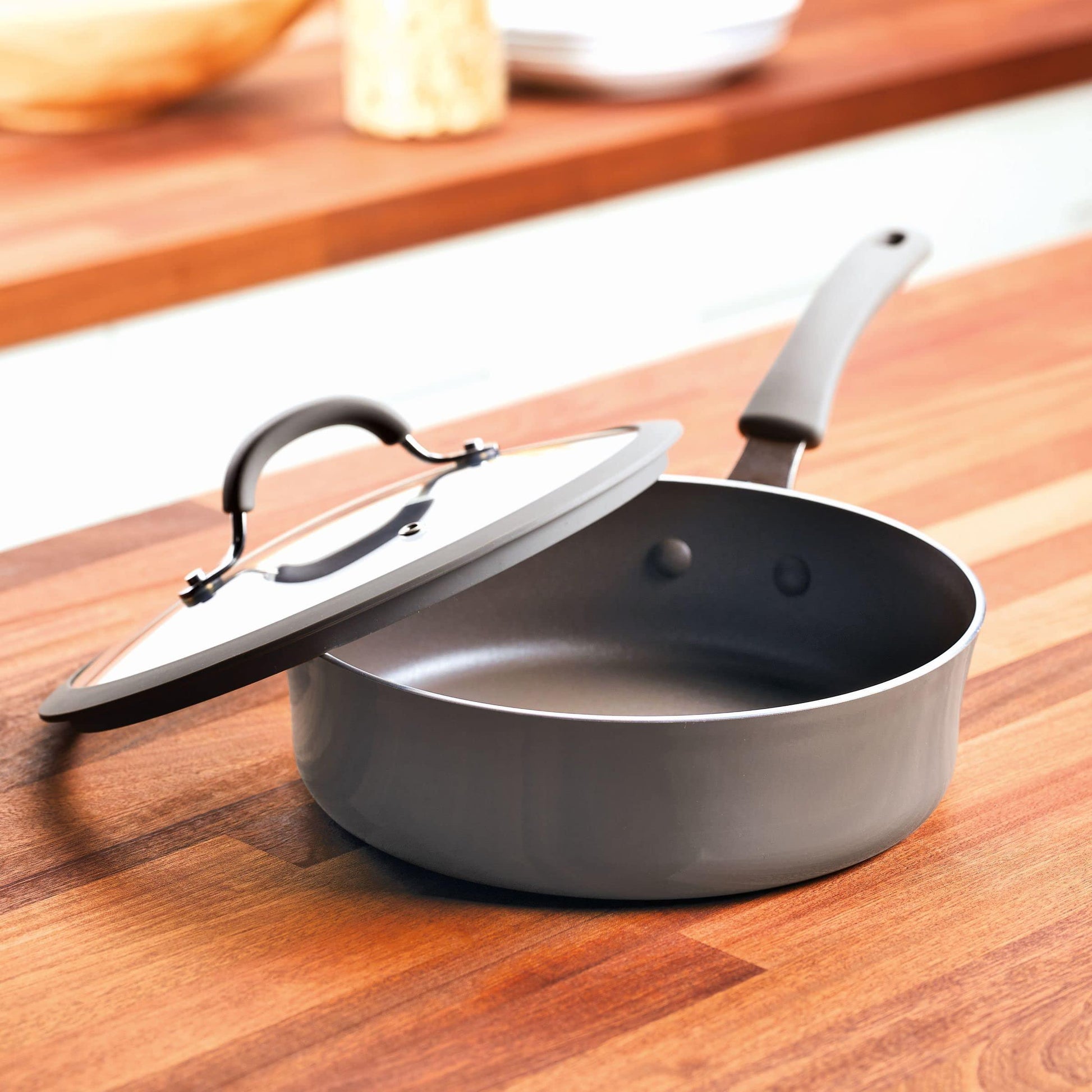 Rachael Ray Cook + Create Nonstick Sauté Pan with Lid, 3 Quart, Gray - CookCave