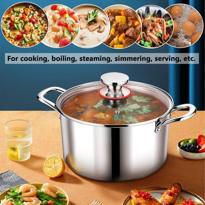 P&P CHEF 6 Quart Stock Cooking Pot, Tri-Ply Stainless Steel Stockpot with Lid for Induction Gas Electric Stoves, Transparent Cover & Double Riveted Handles, Heavy Duty & Dishwasher Safe - CookCave