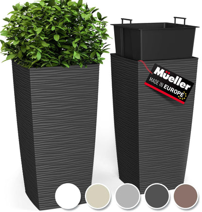 Janska by Mueller M-Resin Heavy Duty Tall Planter, Indoor/Outdoor Grande Plant, Tree, Flower Pot, 2-Piece Set, 24”, Modern Design, Built-in Drainage, Dark Gray - CookCave