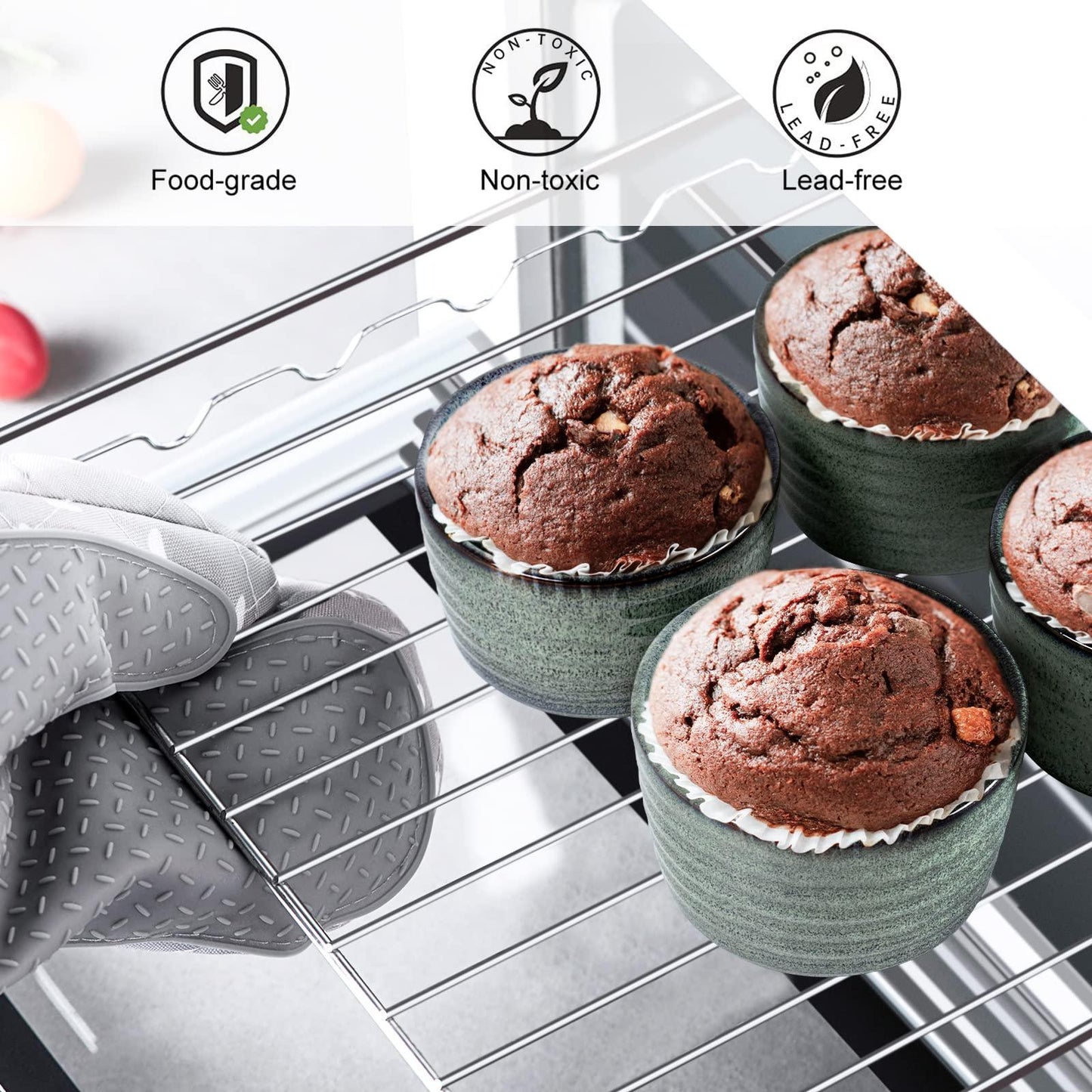 UNICASA Ramekin Set of 2, UNICASA 8 oz Creme Brulee Ramekins, Oven Safe Baking Set for Custard, Pudding, Souffle Cups, Reactive Green - CookCave