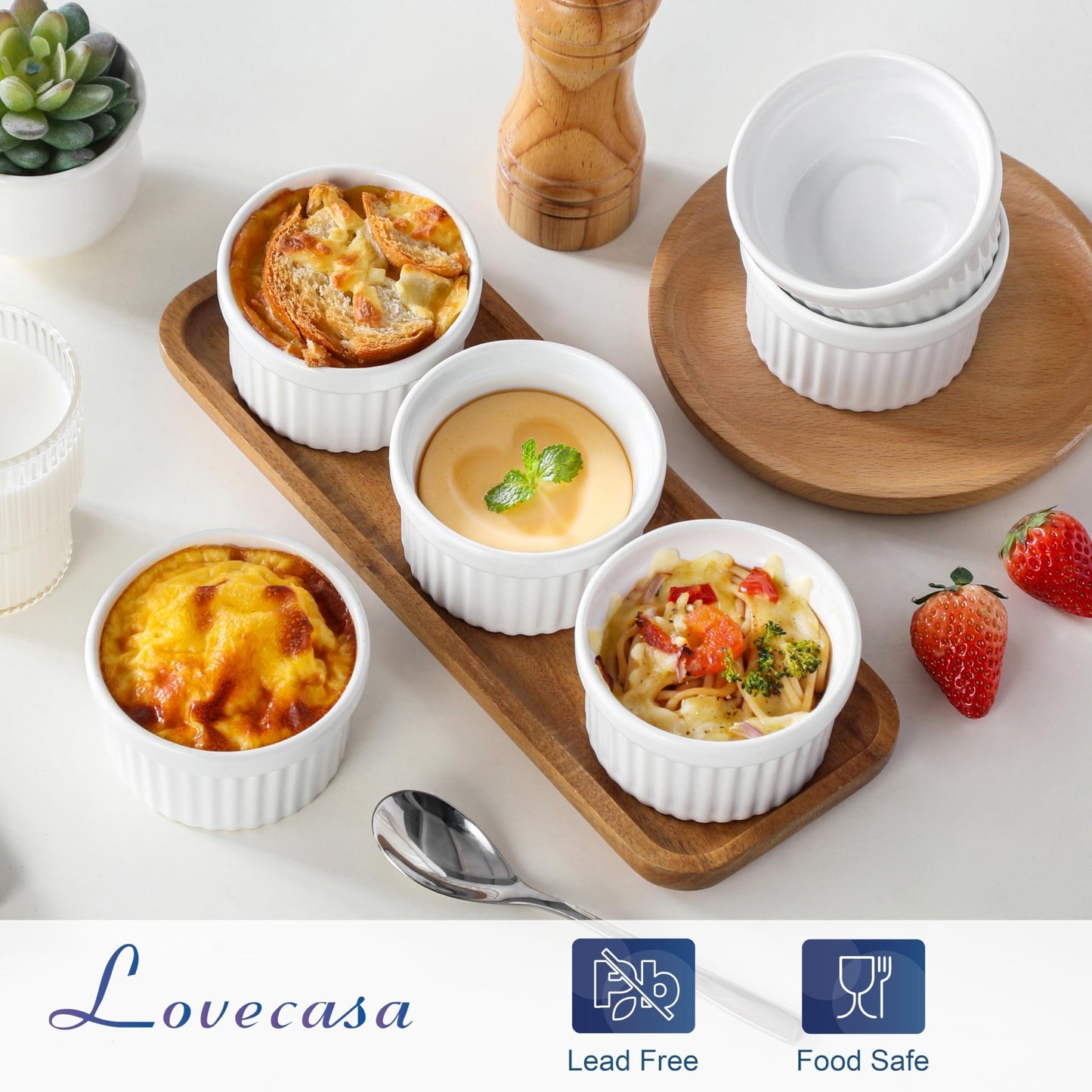 LOVECASA Ramekins 6 oz for Creme Brulee, Porcelain White Ramiken Set Souffle Dishes Oven Safe for Baking Lava Cakes, Puddings, Custards Cups and Dipping Sauces Bowls, Set of 6 - CookCave