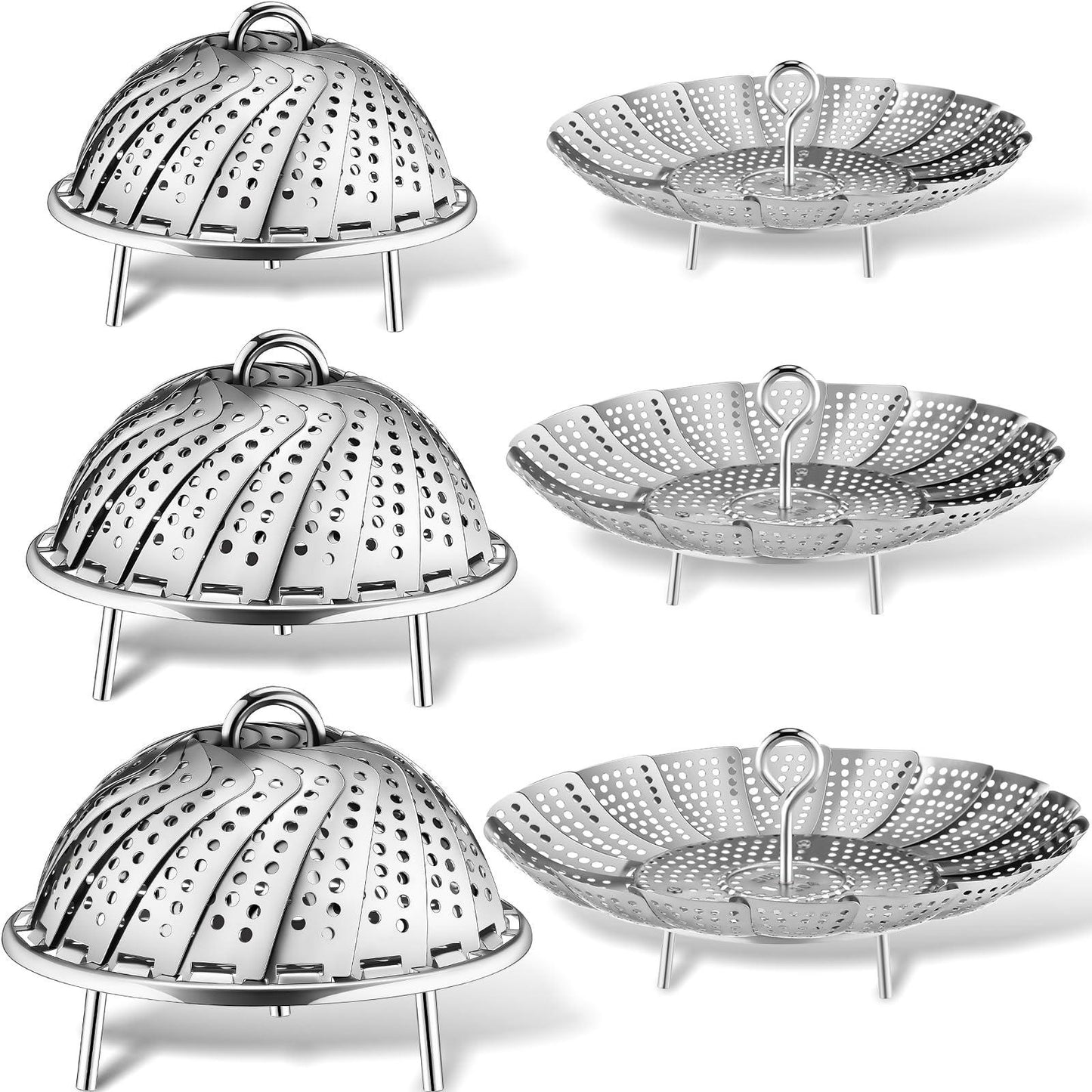 Ziliny Set of 3 Size 304 Stainless Steel Steamer Basket Vegetable Steamer Collapsible Metal Steamer Expandable Steam Insert Rack for Various Pot Fit Veggie Seafood Boiled Eggs Cooking, Adjustable Size - CookCave