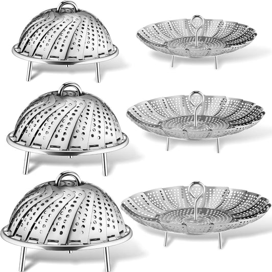 Ziliny Set of 3 Size 304 Stainless Steel Steamer Basket Vegetable Steamer Collapsible Metal Steamer Expandable Steam Insert Rack for Various Pot Fit Veggie Seafood Boiled Eggs Cooking, Adjustable Size - CookCave