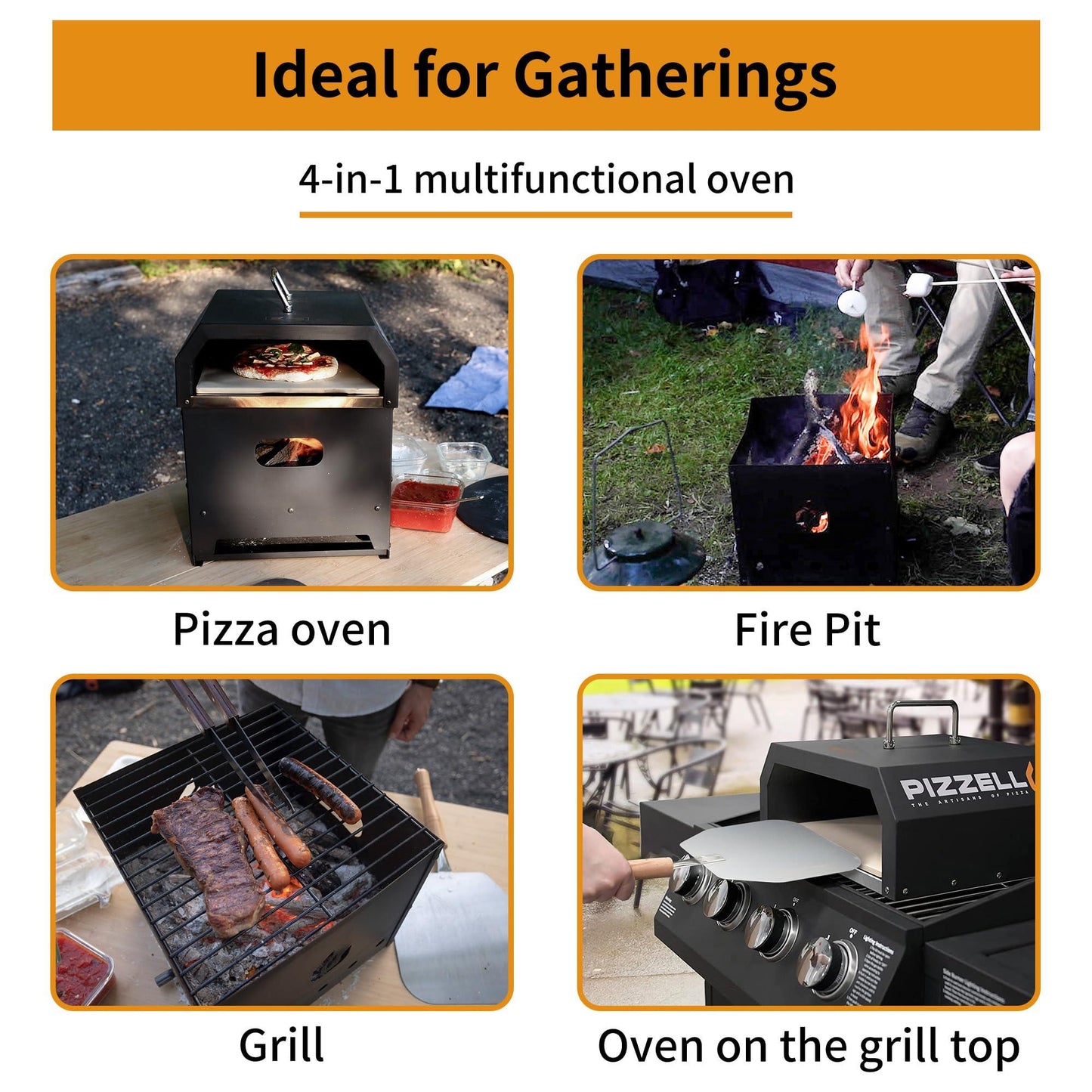 PIZZELLO Outdoor Pizza Oven 4 in 1 Wood Fired 2-Layer Detachable Outside Ovens With Pizza Stone, Pizza Peel, Cover, Cooking Grill Grate, Pizzello Gusto - CookCave