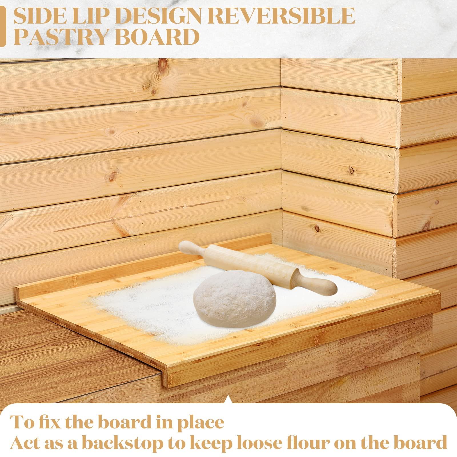 Vesici Reversible Pastry Board with Lip for Rolling Dough Large Wooden Cutting Board Chopping Board Kneading Board with Engraved Measurements for Counter Table Top Kitchen(24 x 22.8 x 1.5 Inch, Wood) - CookCave