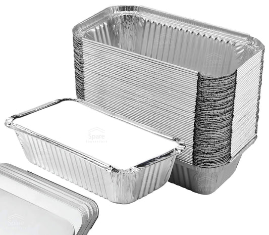 (55 Pack) Aluminum Loaf Pans with Lids, Disposable Bread Tins for Baking Bread, Lunch Containers with Lids, Personal Lasagna, Single Serve, Individual Baking Dishes 650 ml - Size 7.8 x 4.3 x 2 - CookCave