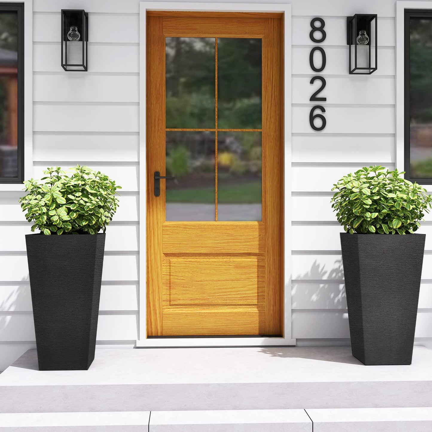 Kante 22 Inch Tall Planter Set of 2, Large Taper Planter for Outdoor Indoor Garden Patio Front Door (Black) - CookCave