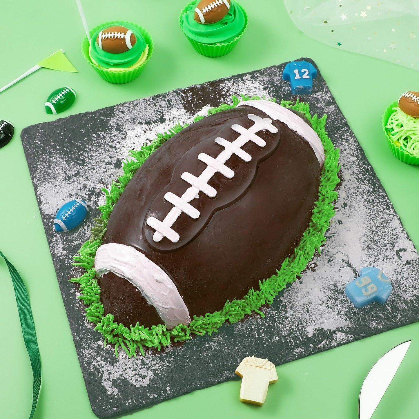 Webake Football Cake Pan 11 Inch Nonstick Football Shaped Silicone Mold for Baking, 3D Breakable Chocolate Mold, Sports-Themed Party - CookCave