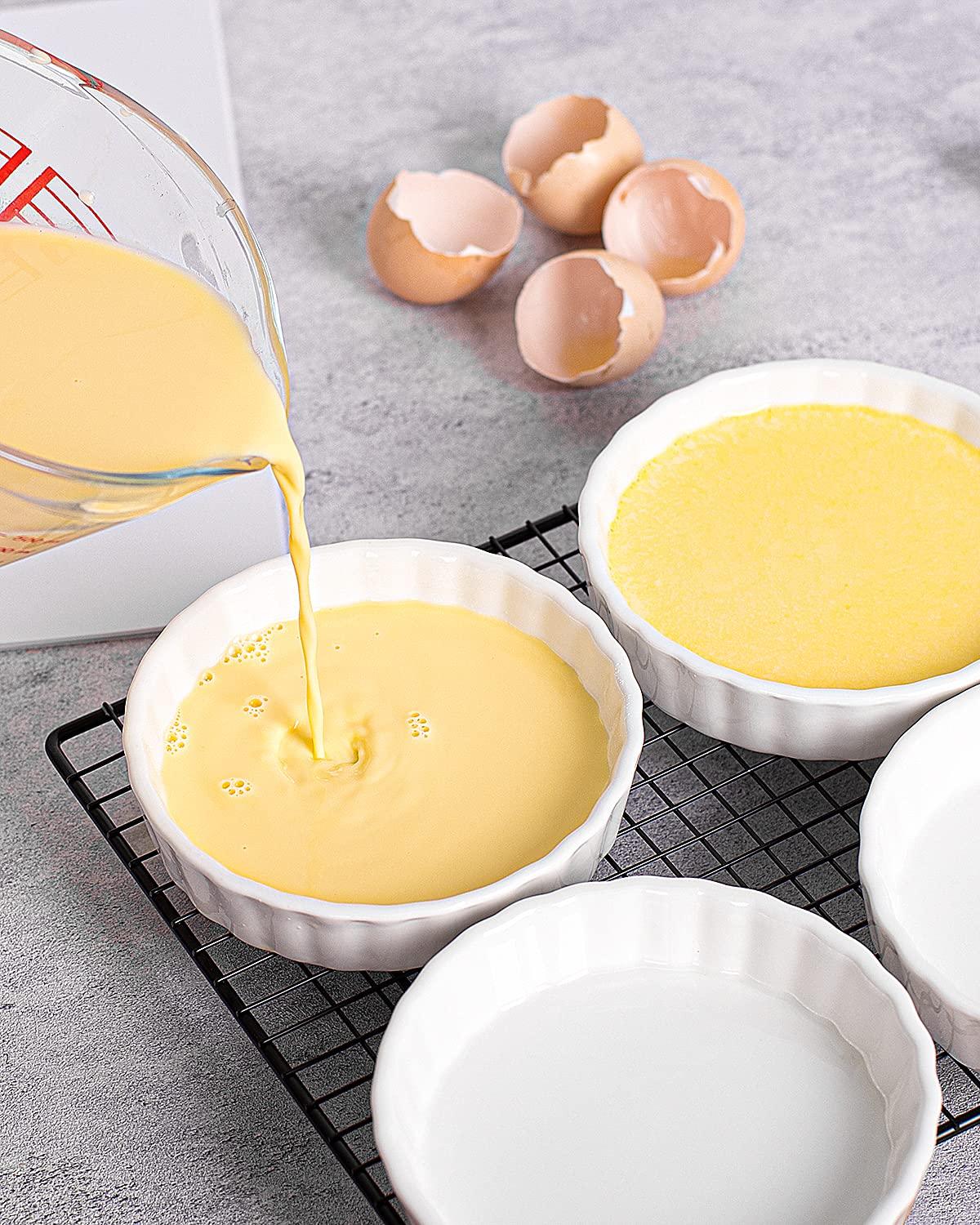 Taeochiy 8 Oz Creme Brulee Ramekins, Porcelain Ramekins Oven Safe, Round Tart Pan Mini Fluted Quiche Dishes, Set of 6, White - CookCave