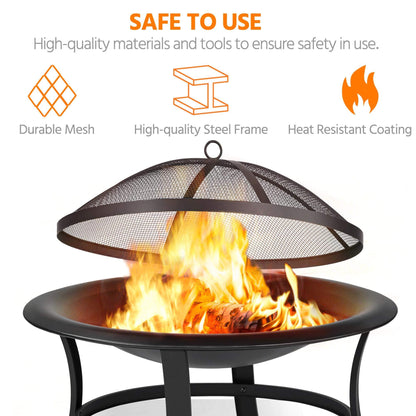 Yaheetech Fire Pits 29in Fire Pit for Outside Round Wood Burning Burning Firepits Fire Bowl with Spark Screen for BBQ Backyard Patio Camping, Black - CookCave