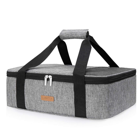 LUNCIA Insulated Casserole Carrier for Hot or Cold Food, Lasagna Lugger Tote for Potluck Parties/Picnic/Cookouts, Fits 9"x13" Baking Dish, Grey - CookCave