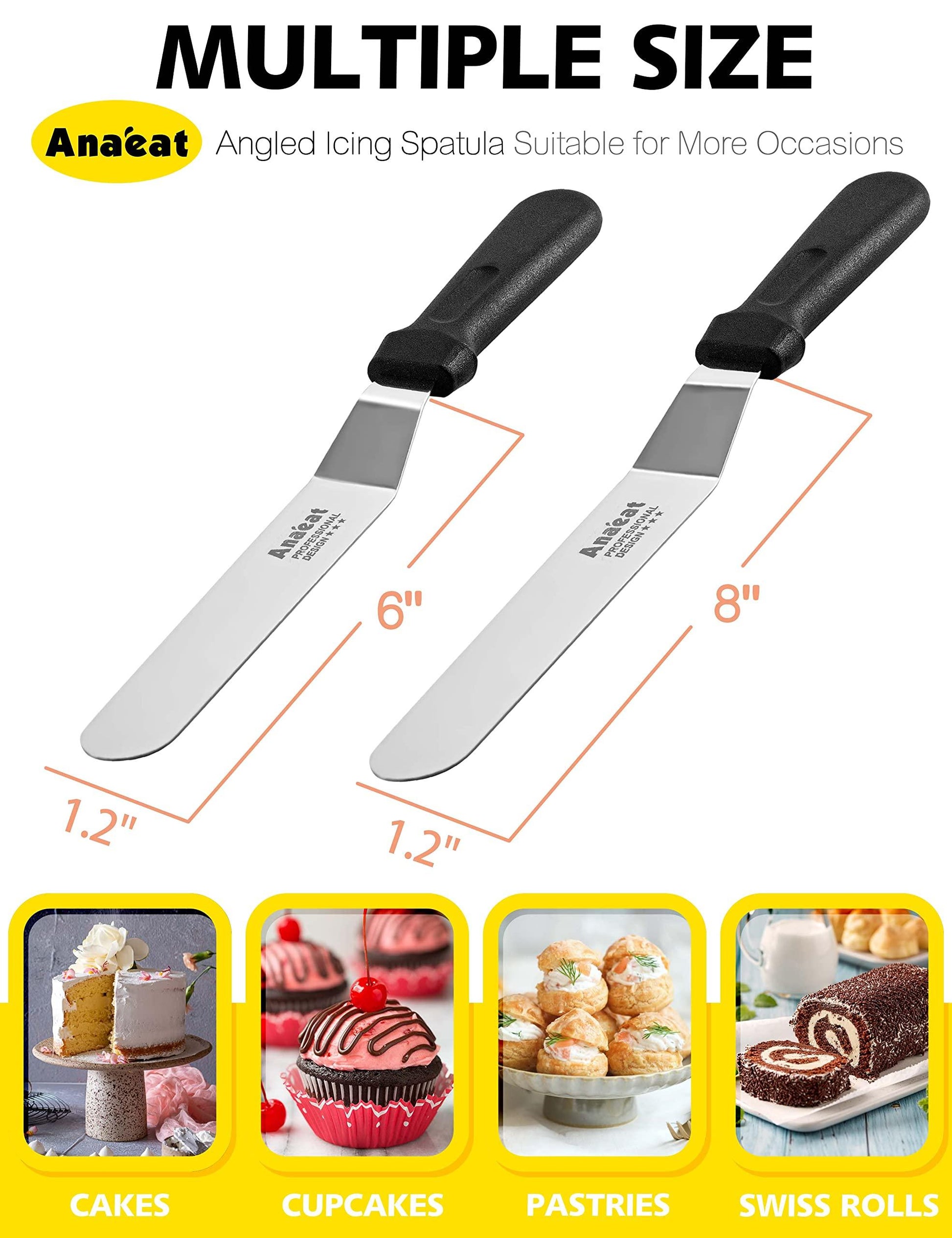 Anaeat Icing Spatulas, Set of 2 Professional Cake Angled Offset Spatula with 6", 8" Stainless Steel Blades - Thickened Frosting Knife with Durable Plastic Handle for Cake Decorating Pastry & Baking - CookCave