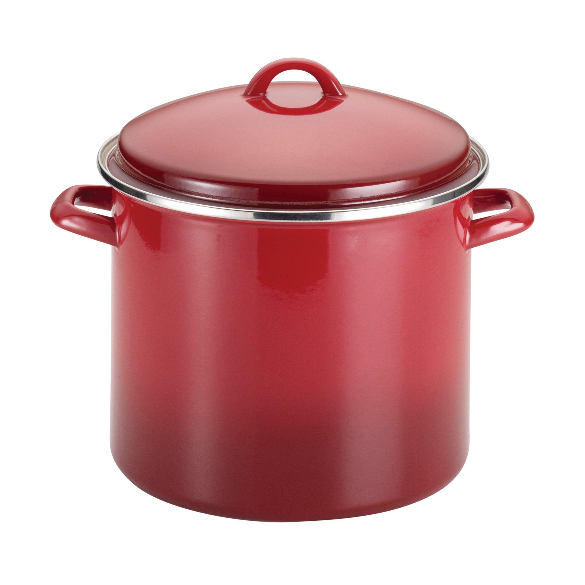 Rachael Ray Enamel on Steel Stock Pot/Stockpot with Lid, 12 Quart, Red Gradient - CookCave