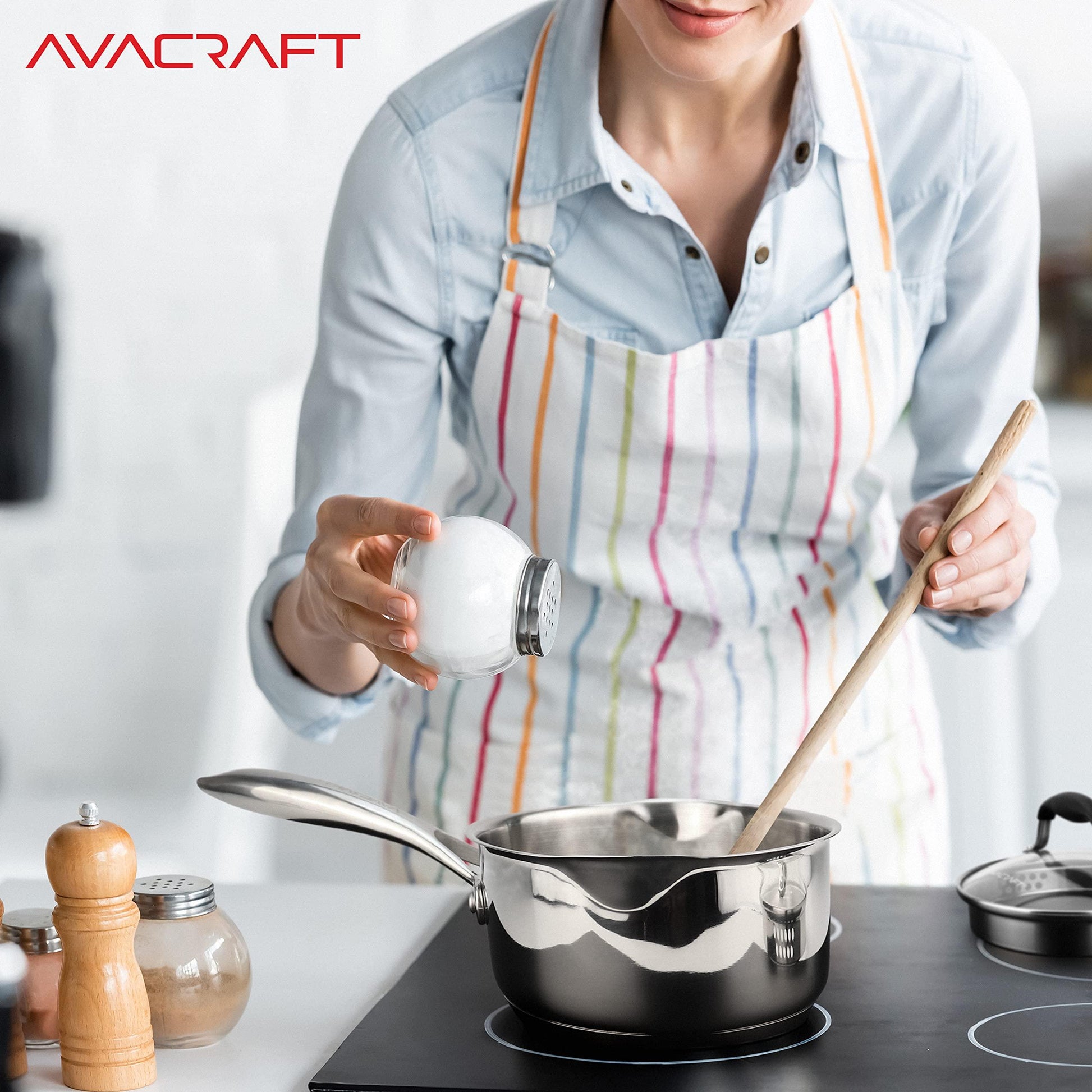 AVACRAFT Multipurpose Sauce Pan / Pot, Stainless Steel with Glass Strainer Lid, Two Side Spouts for Easy Pour with Ergonomic Handle (Tri-Ply Capsule Bottom, 1.5 Quart) - CookCave