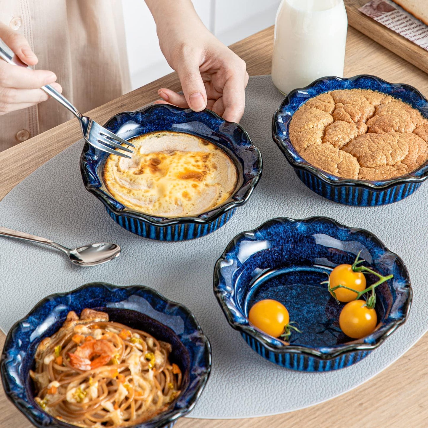 vancasso Stern Mini Pie Pans Set of 6, Ceramic Dish Pie Plate for Baking, Small Plates with Corrugated Edge, Easy to Clean, Dishwasher & Microwave & Oven Safe Blue, 5.5 inch, 9 Ounce - CookCave