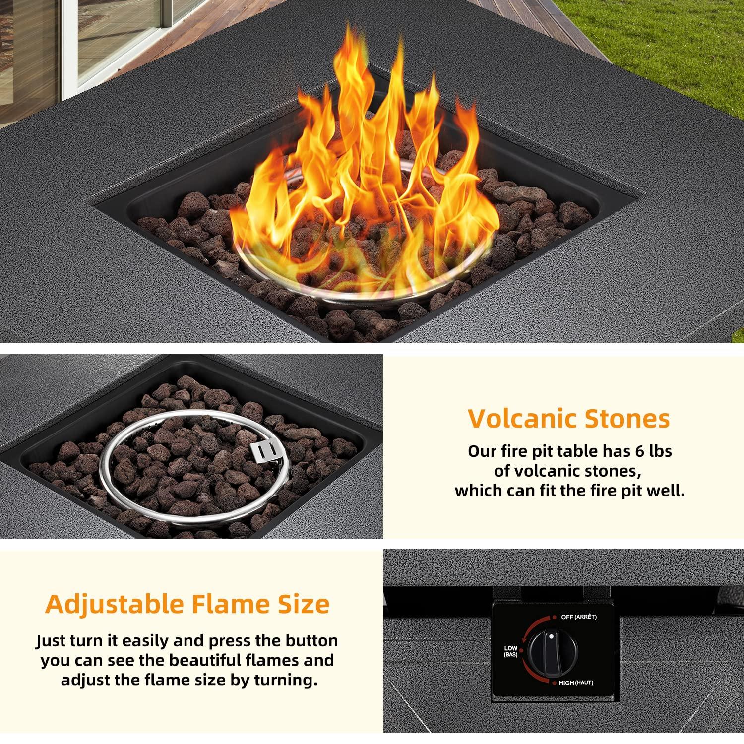 Xbeauty Propane Fire Pit Table, 28" Outdoor Gas Fire Pit Table, 40,000 BTU Auto-Ignition Fire Tables with Lid, Rain Cover and 3 Pounds Lava Stones for Outside Garden Backyard Deck Patio (Square) - CookCave
