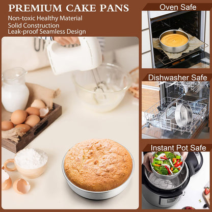 6 Inch Cake Pans Set of 4, Round Baking Pan, P&P CHEF Stainless Steel Birthday Wedding Metal Layer Cake Pans, Non Toxic & Healthy, Mirror Polished & Dishwasher Safe - CookCave