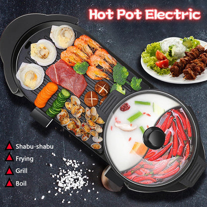 Hot Pot with Grill, Electric Hot Pot 2 in 1 Shabu Shabu Hot Pot Korean BBQ Grill, Removable Hotpot Pot 1200W / Large Capacity Baking Tray, Separate Temperature Control, Electric Grill for 2-12 People - CookCave