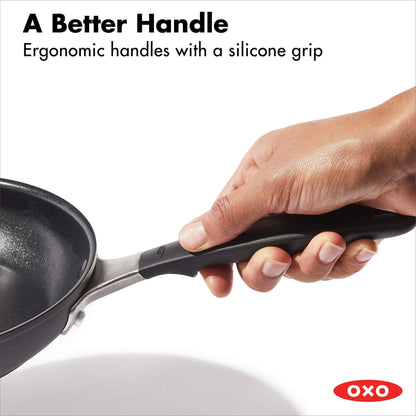 OXO Good Grips 8" Frying Pan Skillet, 3-Layered German Engineered Nonstick Coating, Stainless Steel Handle with Nonslip Silicone, Black - CookCave