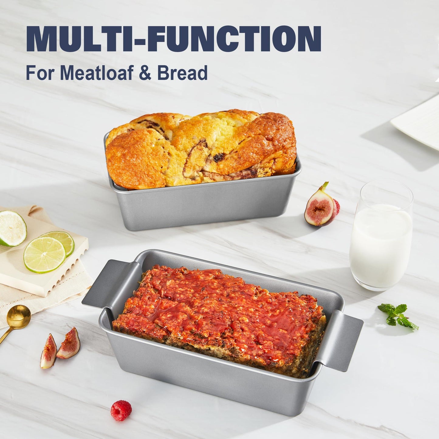 BRONYPRO Nonstick Meatloaf Pan with Drain Tray, 9x5 Meat Loaf Pans for Baking Bread, Homemade Banana Bread Tin for Oven, Grey - CookCave