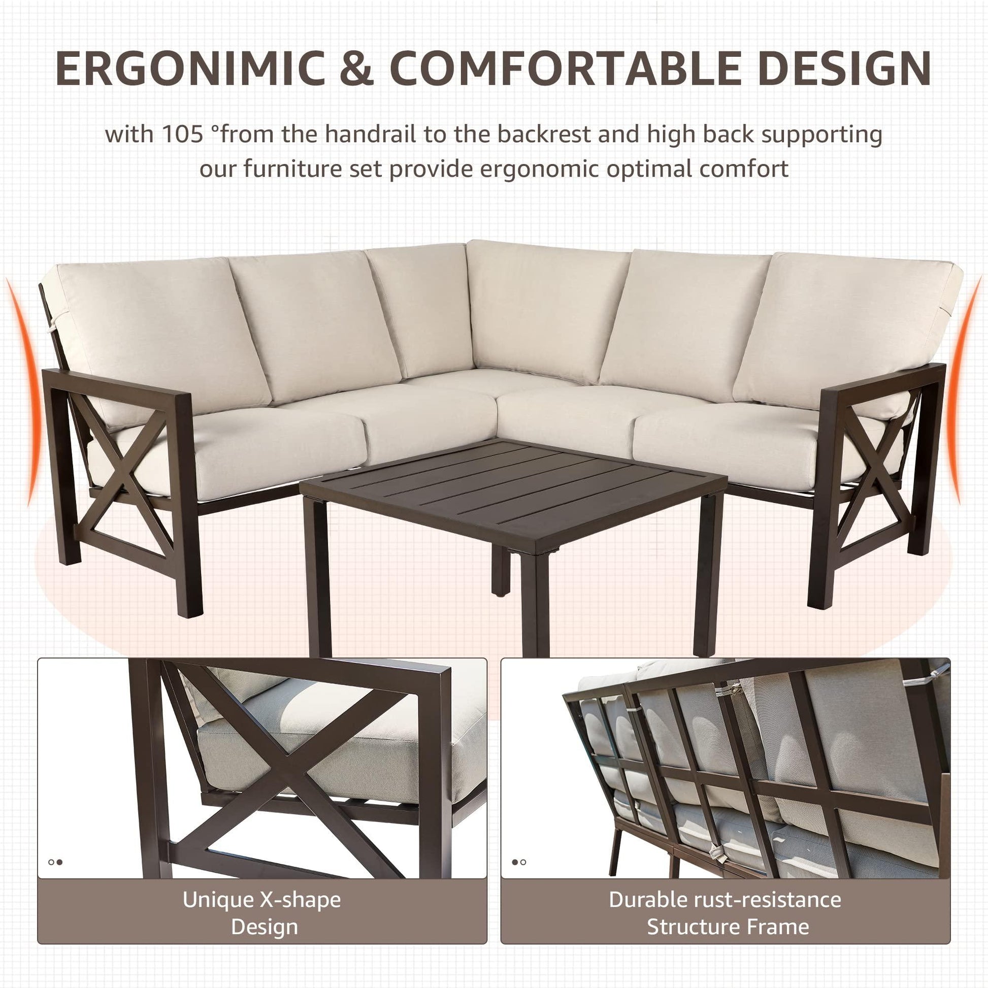 NATURAL EXPRESSIONS 6 Pieces Patio Furniture Sets, Metal Outdoor Sectional Furniture L Shape Patio Conversation Sets Metal Table,Large Waterproof Cover, 6.5" Soft Olefin Cushions - CookCave