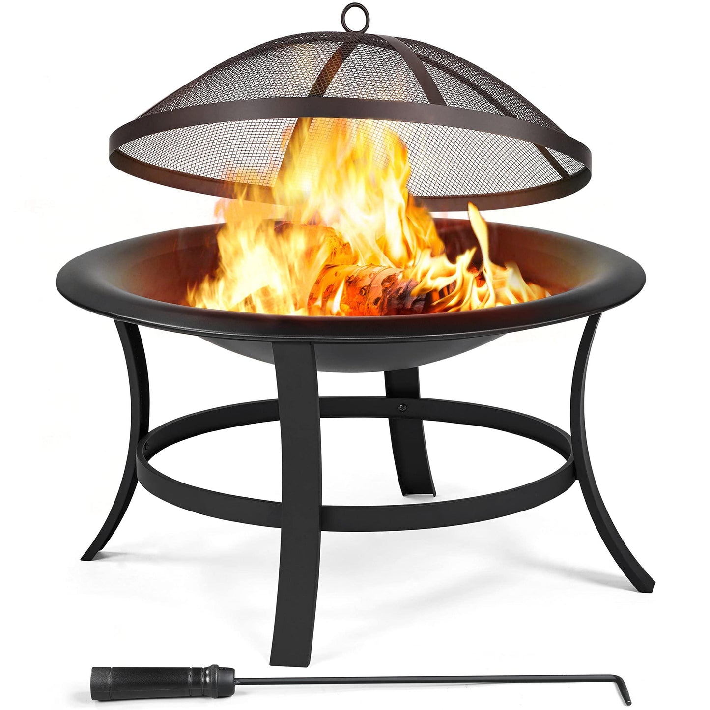 Yaheetech Fire Pits 29in Fire Pit for Outside Round Wood Burning Burning Firepits Fire Bowl with Spark Screen for BBQ Backyard Patio Camping, Black - CookCave