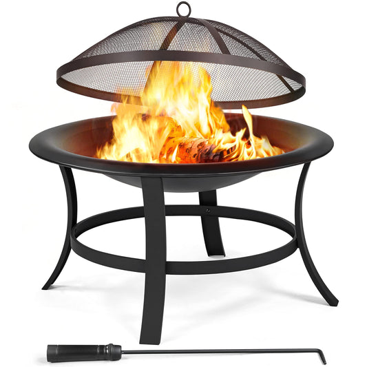 Yaheetech Fire Pits 29in Fire Pit for Outside Round Wood Burning Burning Firepits Fire Bowl with Spark Screen for BBQ Backyard Patio Camping, Black - CookCave