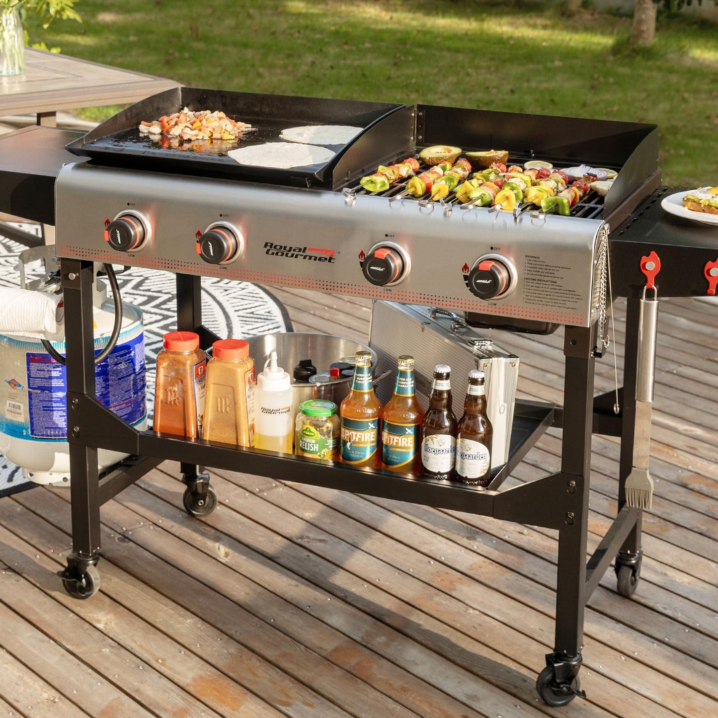 Royal Gourmet GD403 4-Burner Portable Flat Top Gas Grill and Griddle Combo with Folding Legs, 48,000 BTU, for Outdoor Cooking While Camping or Tailgating, Black & Silver - CookCave