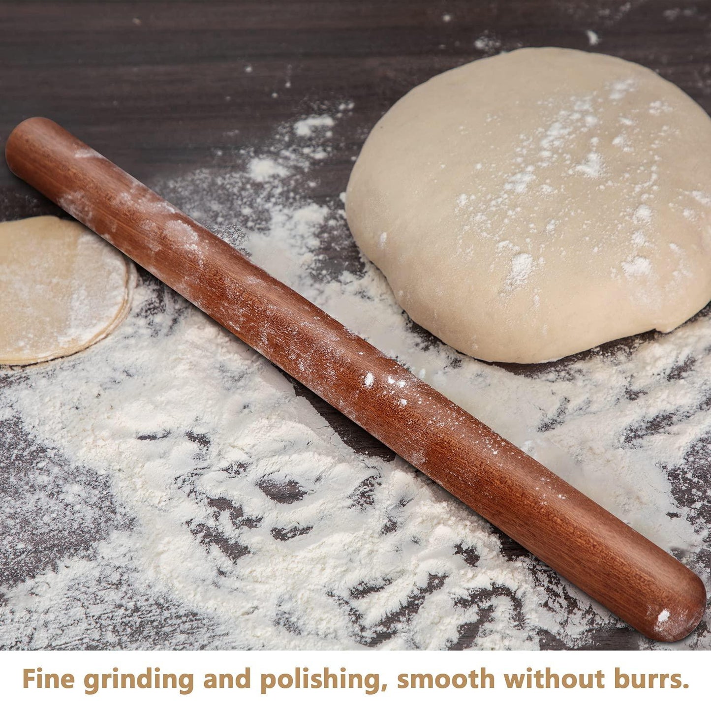 Aisoso French Rolling Pin, 17.7 Inches Wood Rolling Pin for Baking Extra Long Thickened, Classic Wooden Dough Roller for Fondant Pizza Pie Crust Cookie Pastry, Essential Kitchen Utensil, Brown - CookCave