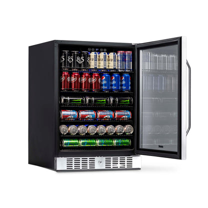 NewAir Beverage Refrigerator Cooler with 177 Can Capacity - Stainless Steel Mini Bar Beer Fridge with Reversible Hinge Glass Door - Cools to 37F - CookCave