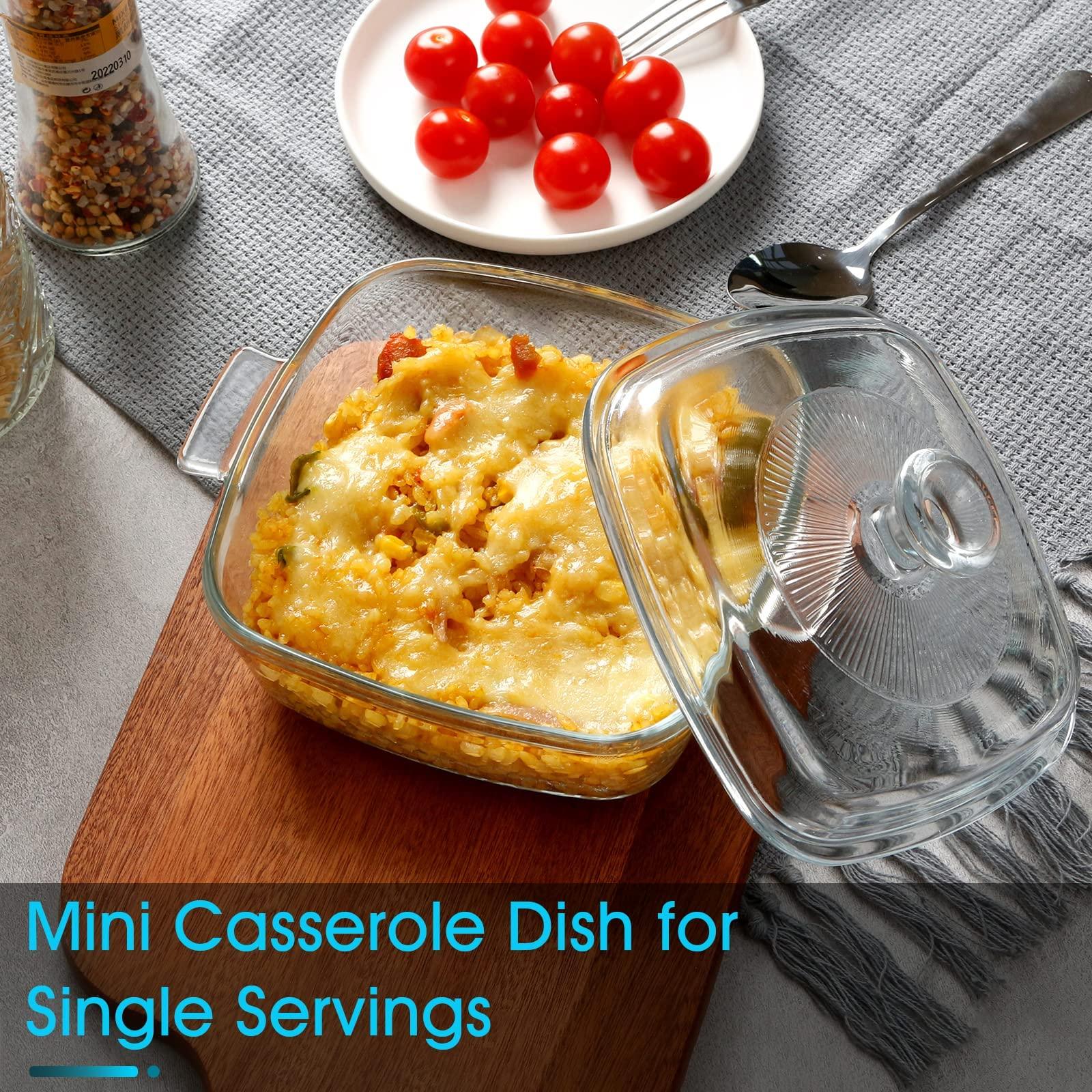 NUTRIUPS Mini Glass Casserole Dish with Lid Oven Safe Square Casserole Dish 5.9in Glass Microwave Bowl With Glass Lid Casserole Cookware (28oz-Mini) - CookCave