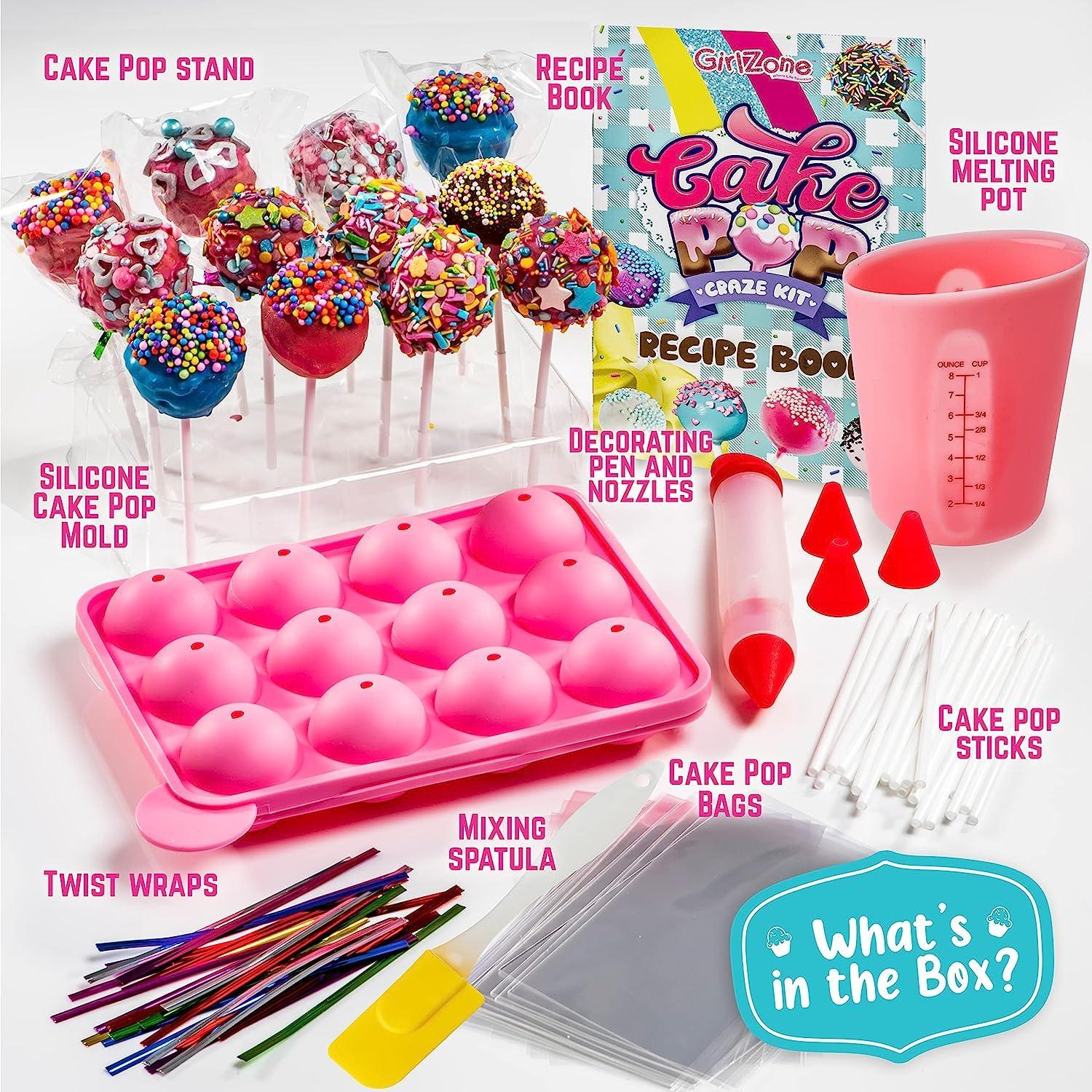 GirlZone Cake Pop Kit - Baking Set for Kids Ages 10-12, Includes Cake Pop Mold, Stand, Gift Bags and Decorating Pen - CookCave