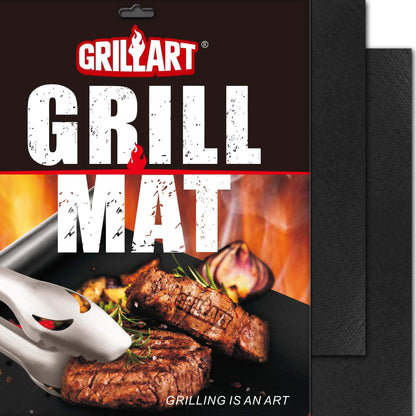 GRILLART BBQ Grill Mats for Outdoor Grill - Nonstick 600 Degree Heavy Duty Grilling Mat (Set of 2) - Reusable BBQ Grill Accessories Sheets -Works on Electric Grill Gas Charcoal BBQ - Gifts for Men Dad - CookCave